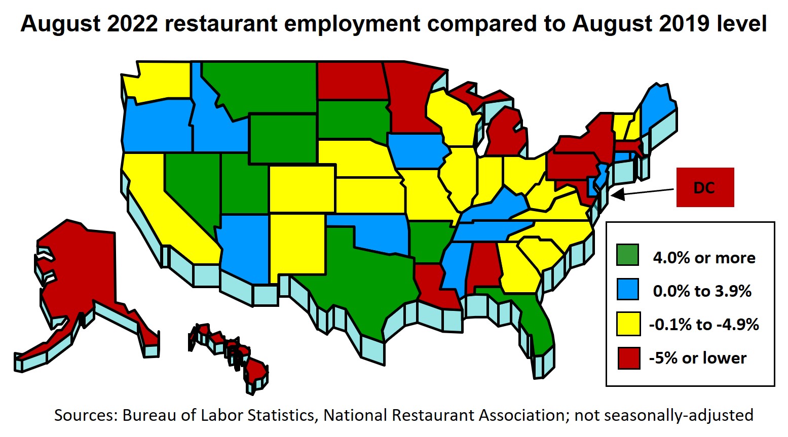 State Restaurant Employment Map August 2019 To August 2022 