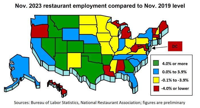 State Restaurant Employment Map November 2019 To November 2023 