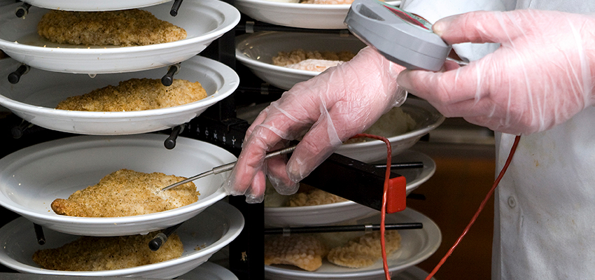 Checking food temperature using a thermometer