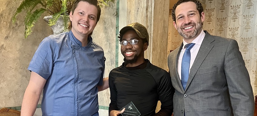 Byron Duckett, center, with Chef de Cuisine Alexander Kuzin, left, and General Manager Ralph Mahana, right, of The Windsor Court, was named Employee of the Month last March.